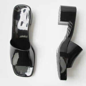 QUPID PVC Single Band Womens Mule Black Heeled Sandal SIZE 7 NEW